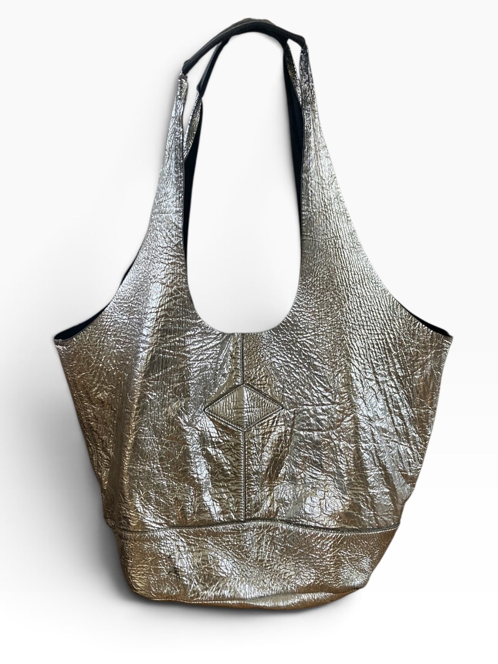 Rag & Bone Camden Shopper Metallic Silver Black Leather Tote Bag Oversized - Picture 8 of 14